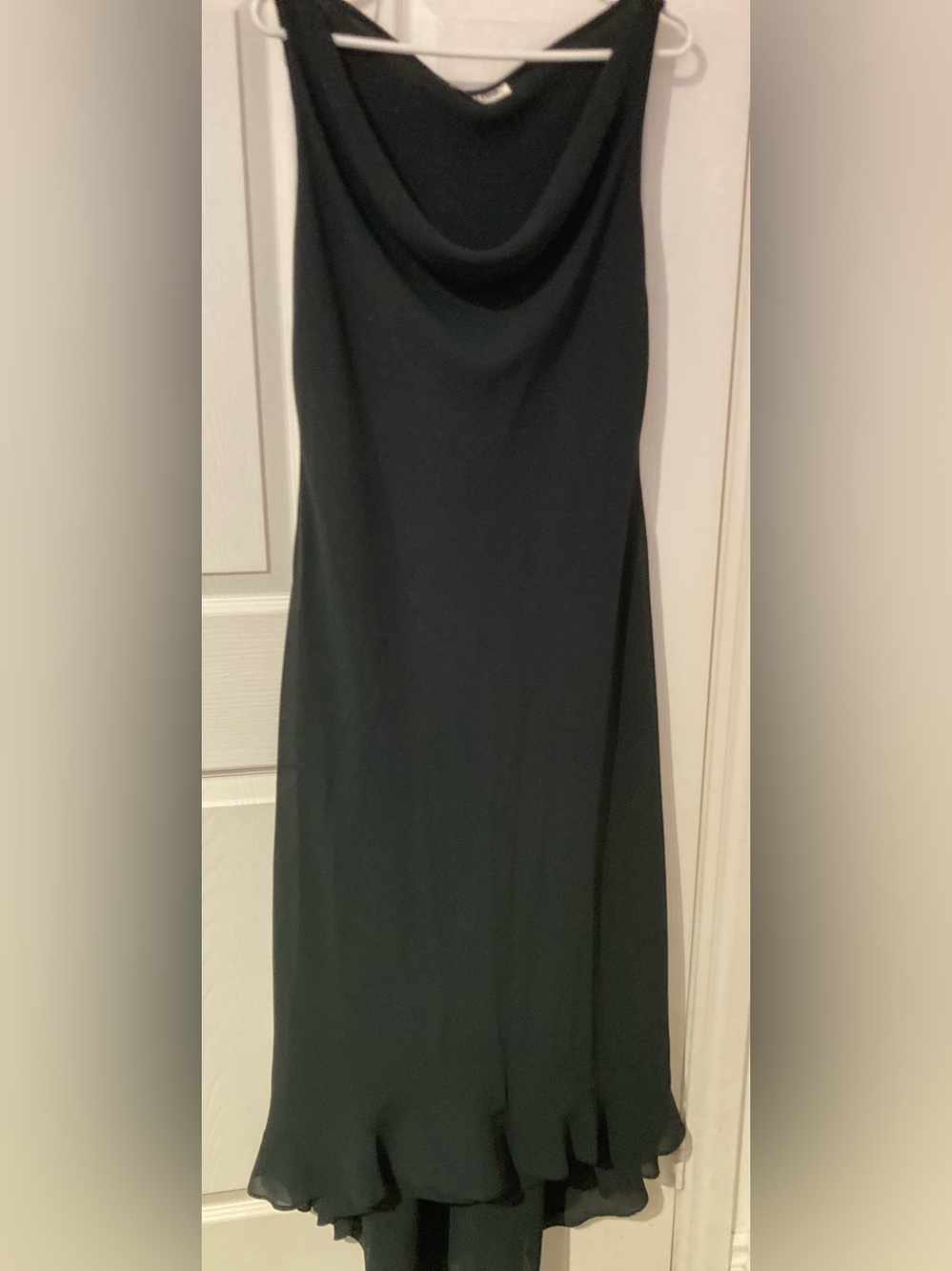 Galleria Dark Green Cowl-Neck High-Low Ruffle Dress – Size 16